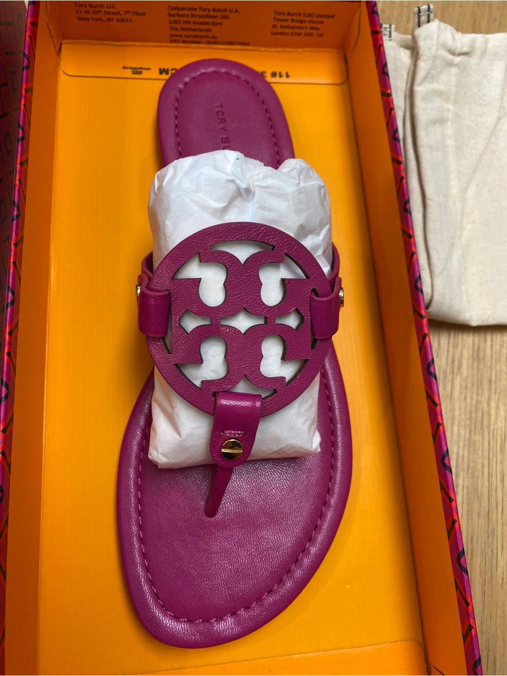 NIB | Tory Burch | MILLER GOAT LEATHER SANDAL | FUCHSIA | Size 8